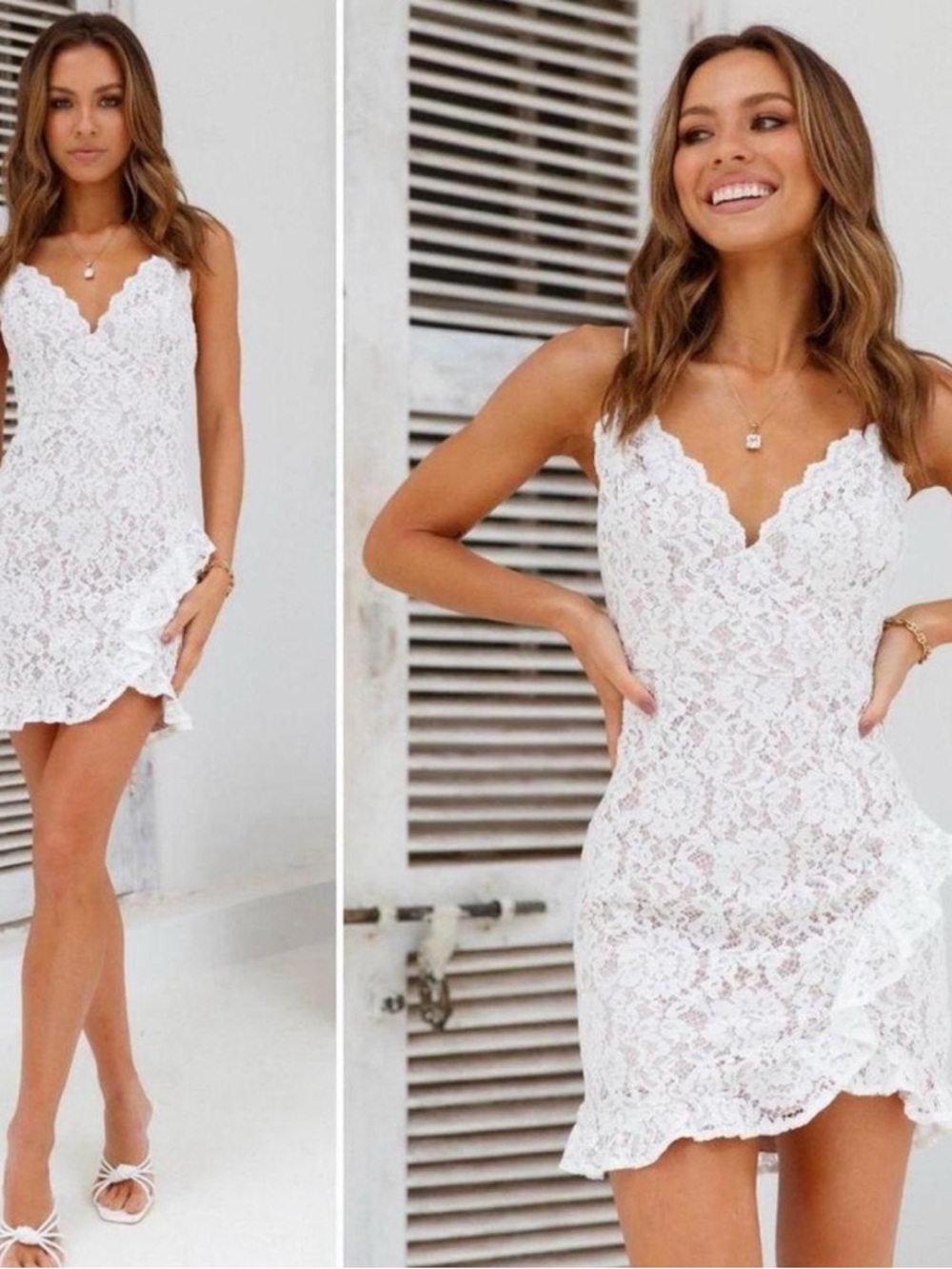 Hello Molly White Lace Ruffle Slip Dress
